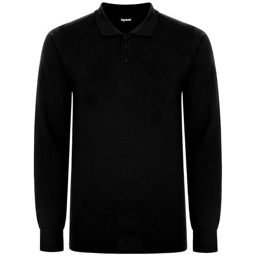 Black long sleeve polo shirt front view.